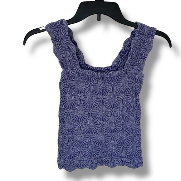 Intimately Free People Tank Top XS / S Love Letter Cami Textured Y2K Baby Navy - Picture 2 of 7